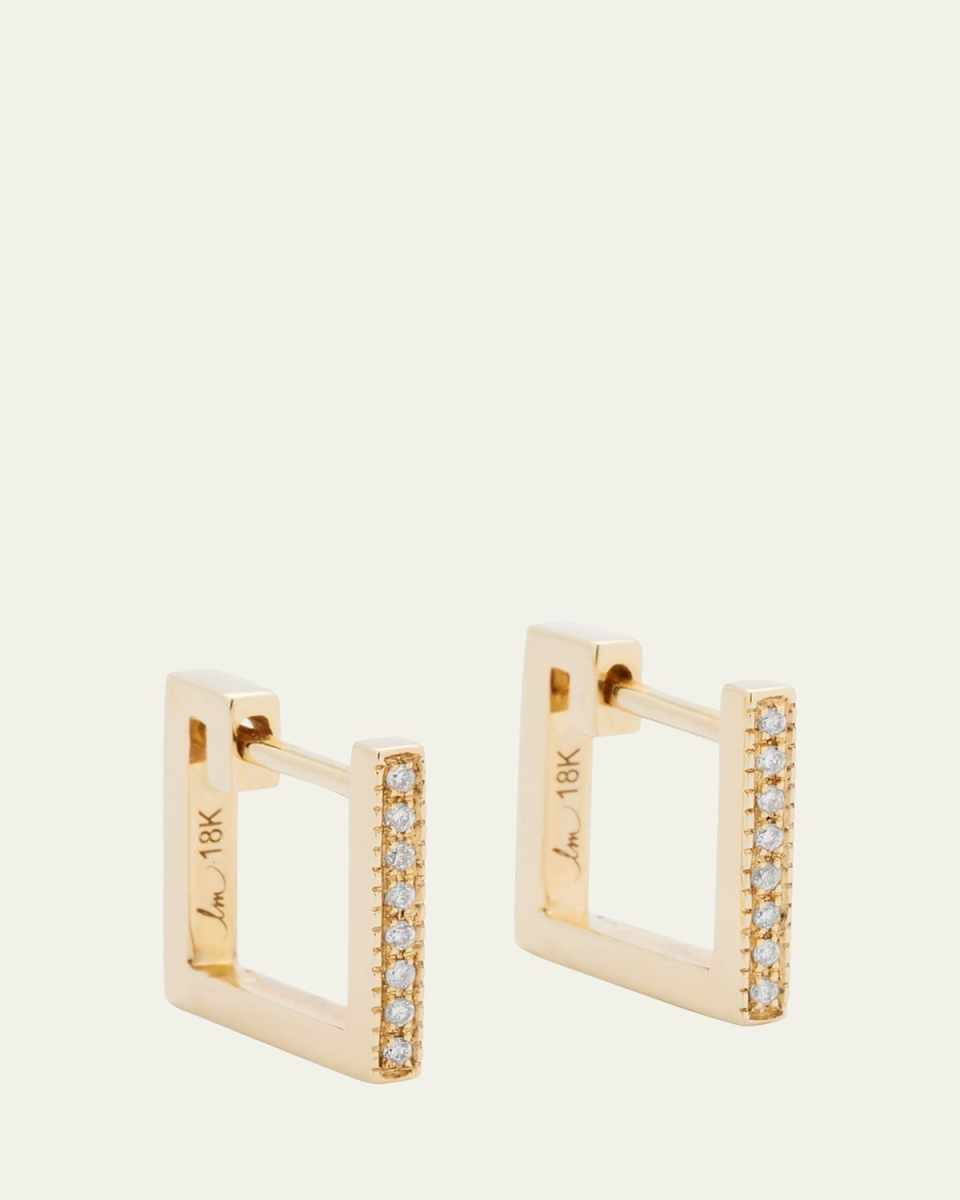 Petite Square Huggie Earrings with White Diamonds